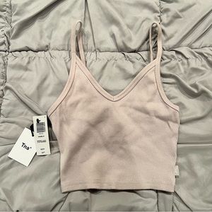 Aritzia tna V-Neck Crop Tank Top Diablo Nude Beige XS NWT